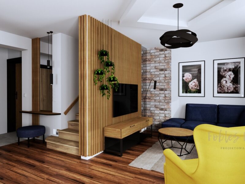 elegancki salon z aneksem kuchennym