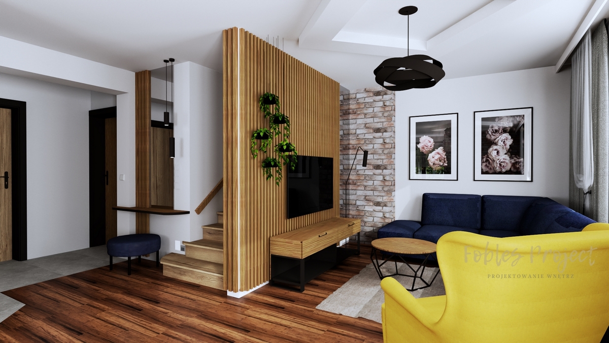 elegancki salon z aneksem kuchennym